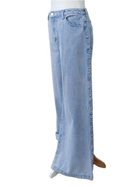 House of Harlow 1960 Light Wash Studded Wide Leg Jeans Women's 6